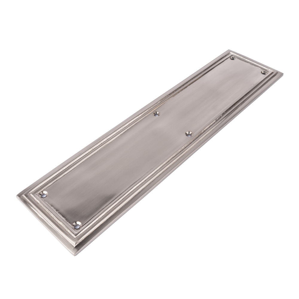 Dart Heavy Cast Brass Door Push Finger Plate - Edged - 308mm x 76mm - Satin Nickel